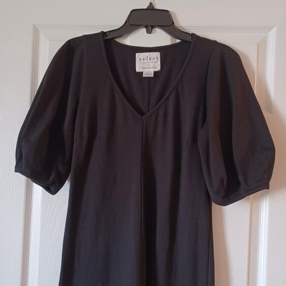 EUC Velvet by Graham & Spencer For Anthropologie Black Puff Sleeve Dress Size XS - Picture 4 of 9